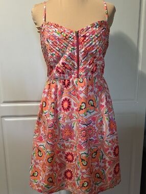 Roxy Pink and Orange Floral Sundress with Spaghetti Straps